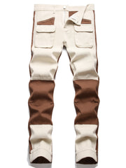 Patchwork Block Jeans Mens Casual Street Style Denim Pants