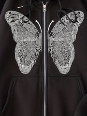 Butterfly Print Long Sleeve Hoodie Sweatshirt Zip Up Hoodies