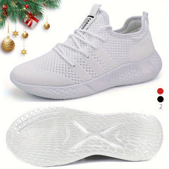 Solid Knitted Running Sports Sneakers Lace Up Mesh Outdoor Woven Sneakers
