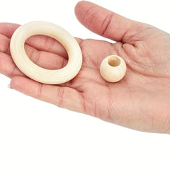 50pcs Wooden Beads & 30pcs Wood Rings for Macrame DIY Pendant Connectors