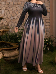 Romantic Abaya Dress Women's Plus Graphic Print Long Sleeve