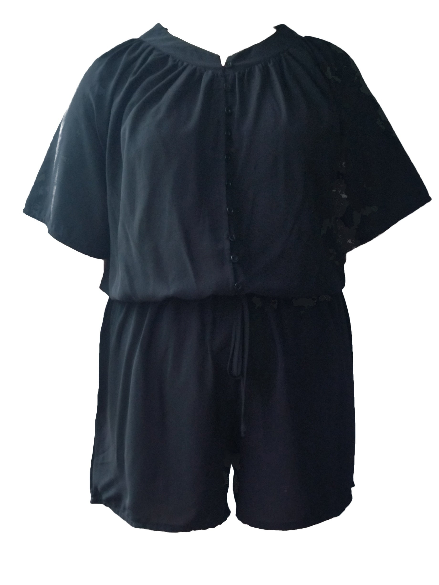 Women's Plus Size Button Up Short Sleeve Drawstring Waist Romper