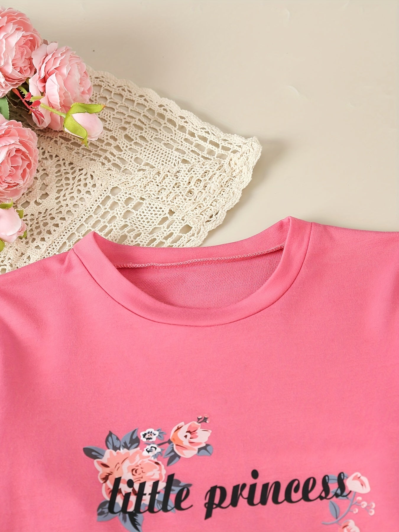 Girl's Floral Outfit 2pcs Set LITTLE PRINCESS Print Kid's Clothes