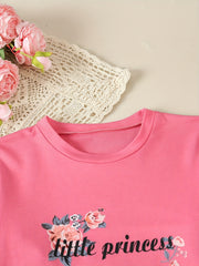 Girl's Floral Outfit 2pcs Set LITTLE PRINCESS Print Kid's Clothes