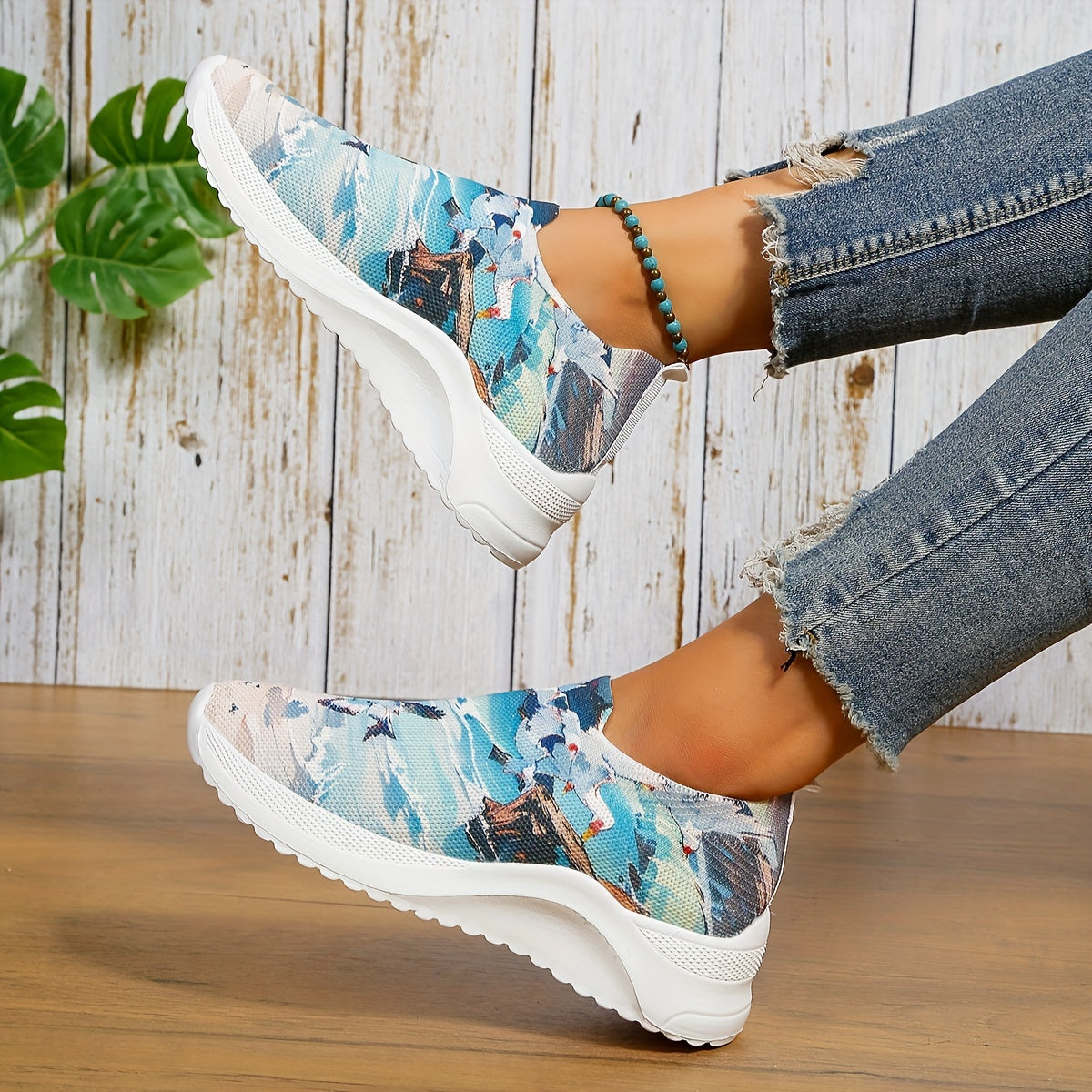 Women's Art Printed Sock Shoes Breathable Slip On Sports Shoes