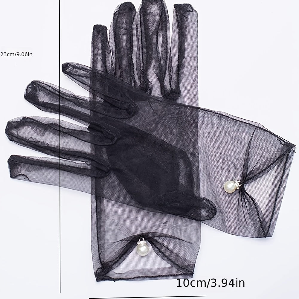 Vintage Bridal Gloves Lace Faux Pearl Wedding Accessories