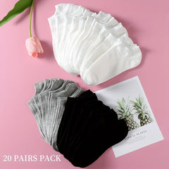 20 Pairs Soft Lightweight Low Cut Ankle Socks Women's Stockings & Hosiery