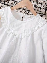 Girls Shirt Lace Trims Long Sleeve Blouse Tops Kids Clothings Gift Idea