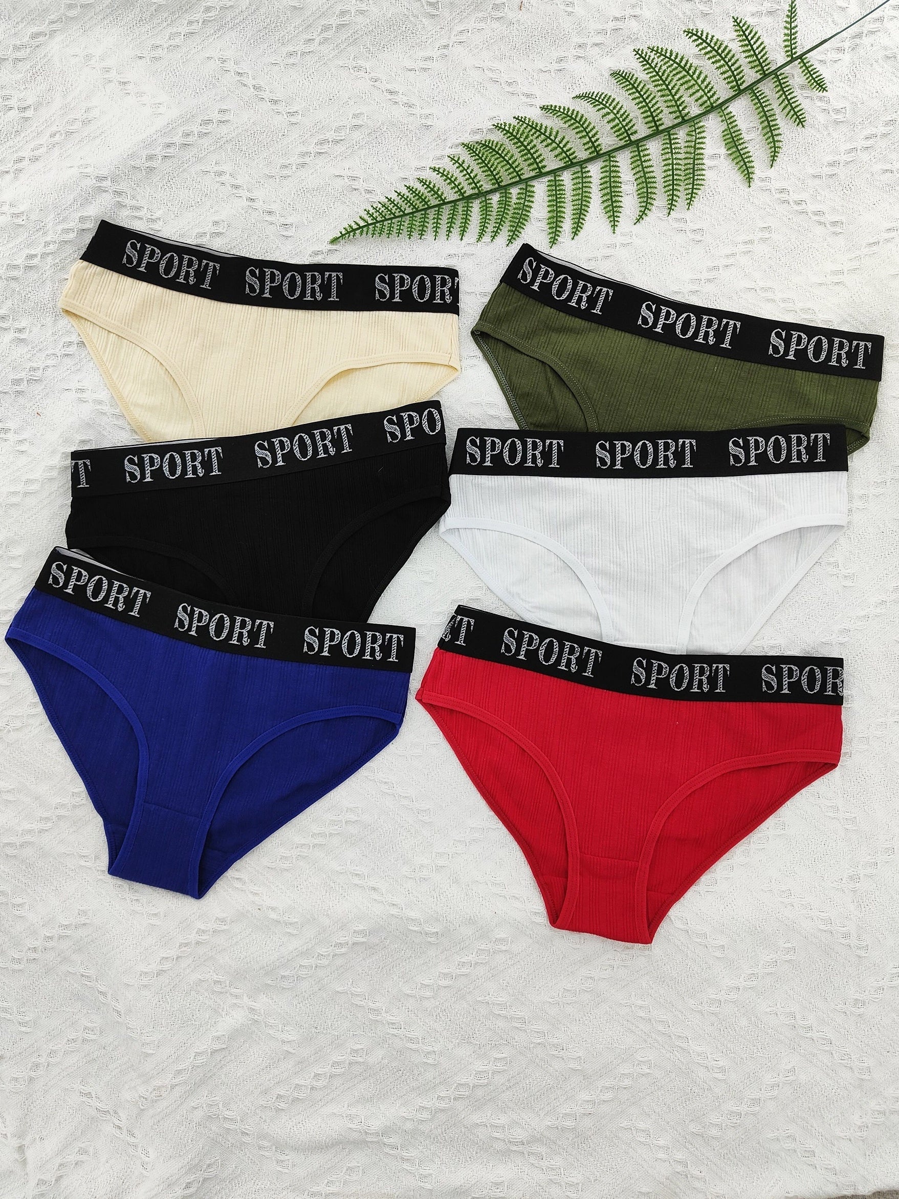6pcs Letter Tape Sports Briefs Elastic Intimates Panties Women's Lingerie