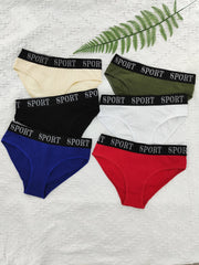 6pcs Letter Tape Sports Briefs Elastic Intimates Panties Women's Lingerie