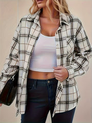 Women's Plus Plaid Long Sleeve Button Up Blouse