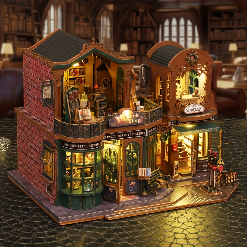 MAOMIYU 3D Wooden Bookshelf with 6 Compartments - Reddish Brown