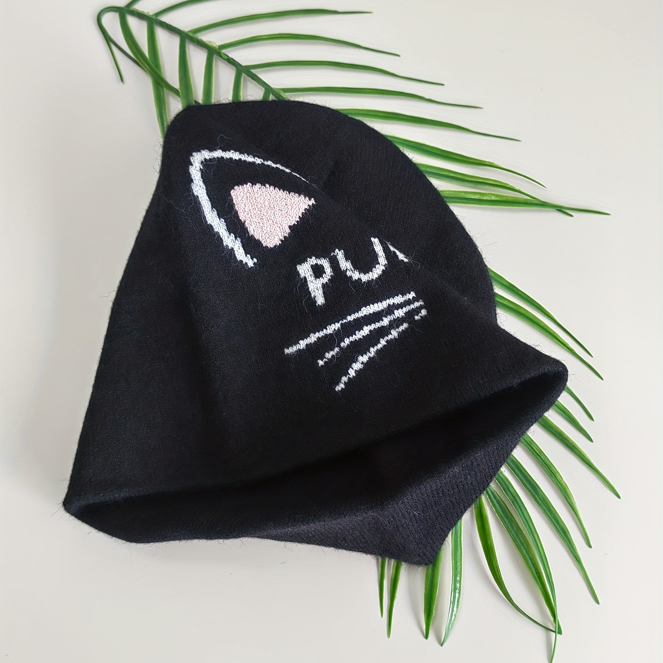 Cat Jacquard Beanie Lightweight Elastic Knit Hat Warm Skull Cap