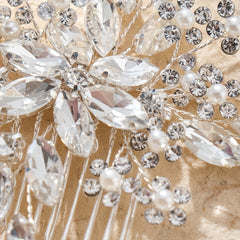 Bridal Flower Hair Comb Faux Pearl Leaf Shape Wedding Hair Accessories