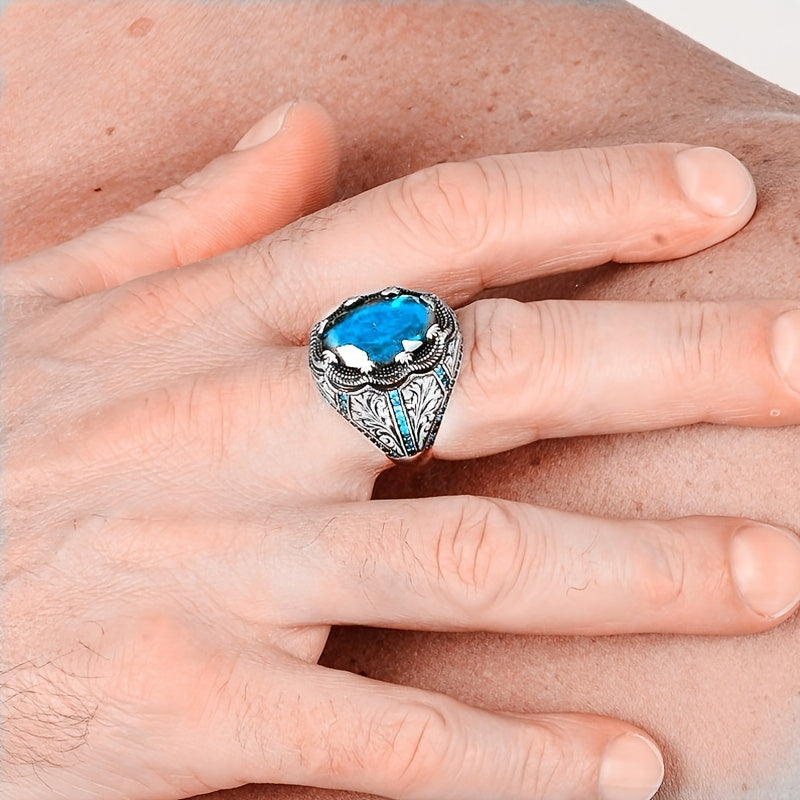Men's Chunky Ring with Engraved Rhinestone