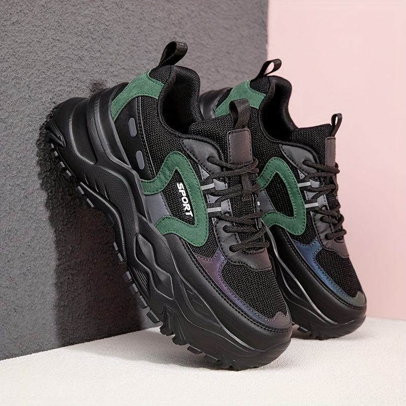 Women's Letter Lace up Chunky Sneakers Non slip Thick Sole Running Shoes