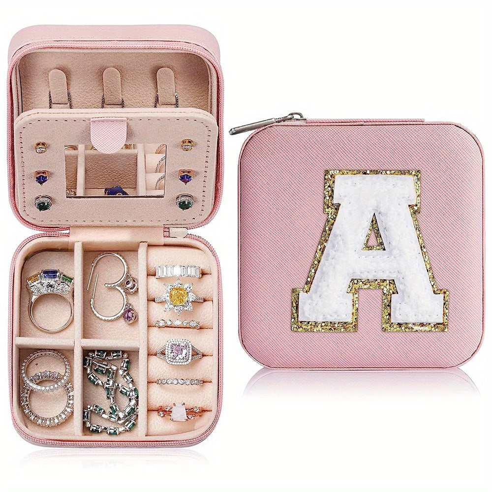 Personalized Initial Jewelry Organizer Travel Case Mirror Box for Teen Girls