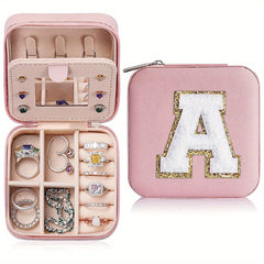 Personalized Initial Jewelry Organizer Travel Case Mirror Box for Teen Girls