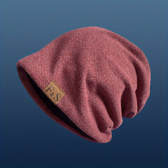 Label Patch Slouchy Beanie Lightweight Skull Cap Elastic Knit Hat