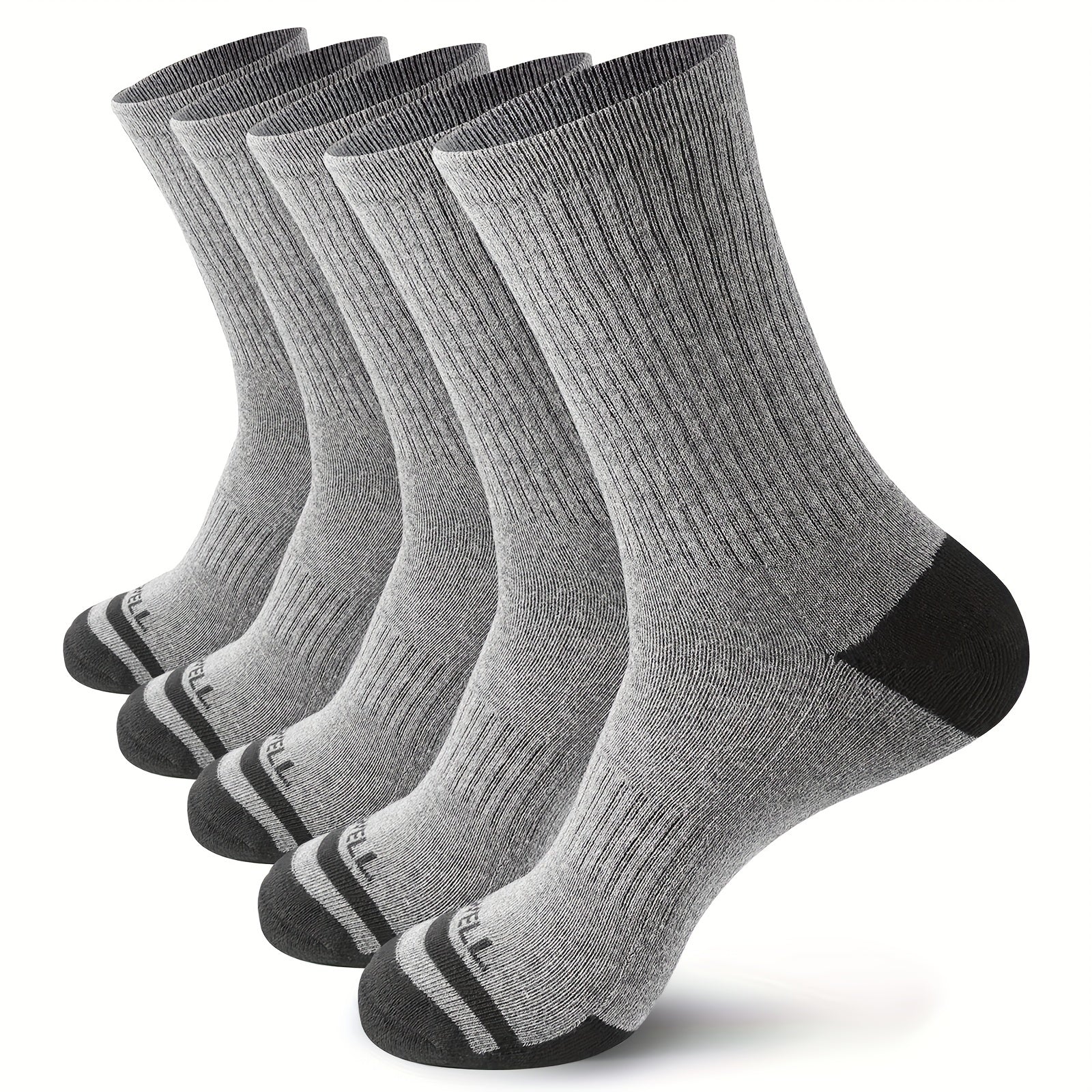 5 Pairs Men's Cotton Cushioned Mid Calf Socks for Outdoor Activities