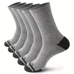 5 Pairs Men's Cotton Cushioned Mid Calf Socks for Outdoor Activities