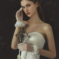 Mesh Flower Embroidery Wedding Dress Gloves Women