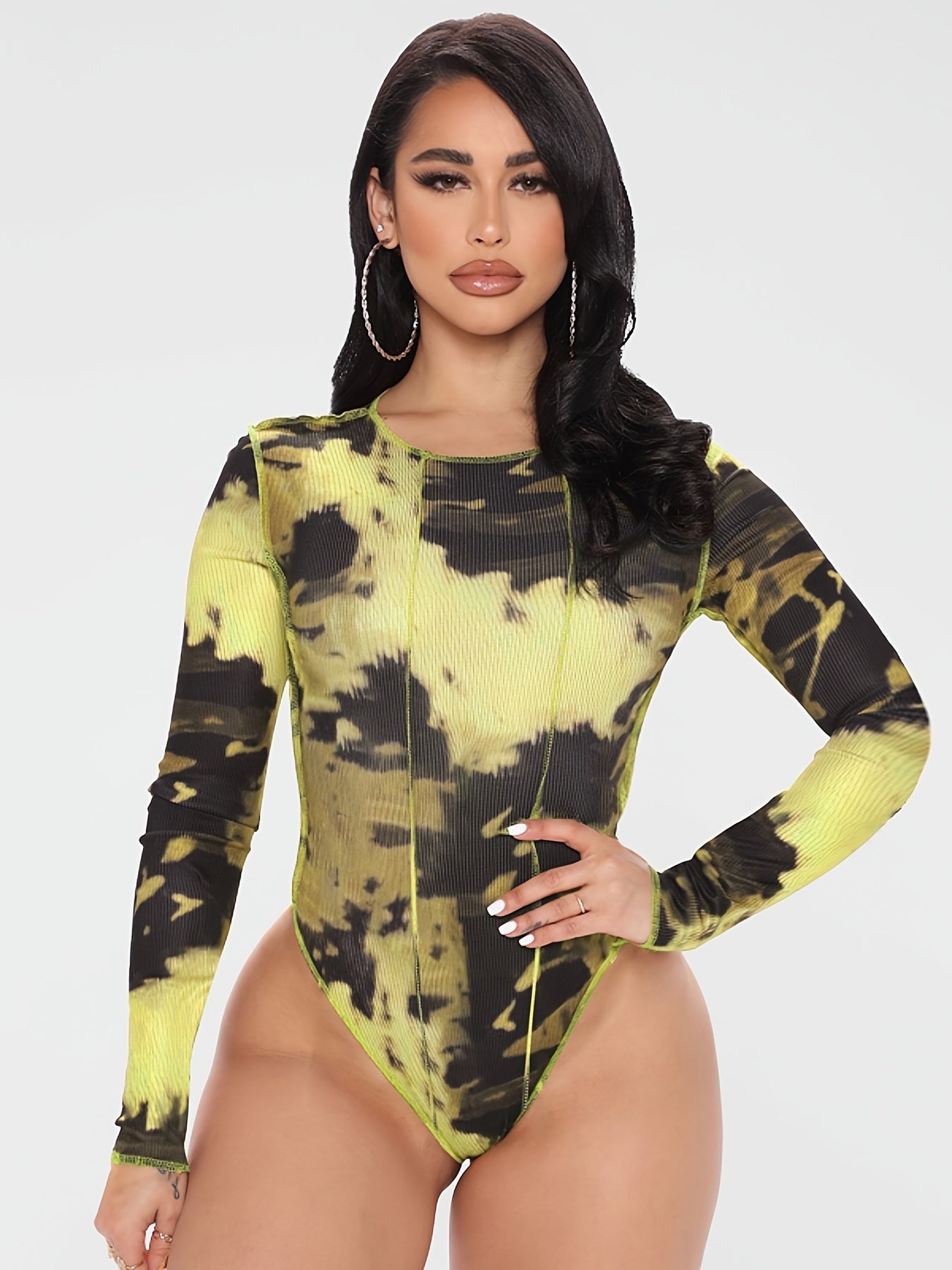Y2K Tie Dye Long Sleeve Bodycon Bodysuit