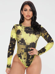 Y2K Tie Dye Long Sleeve Bodycon Bodysuit