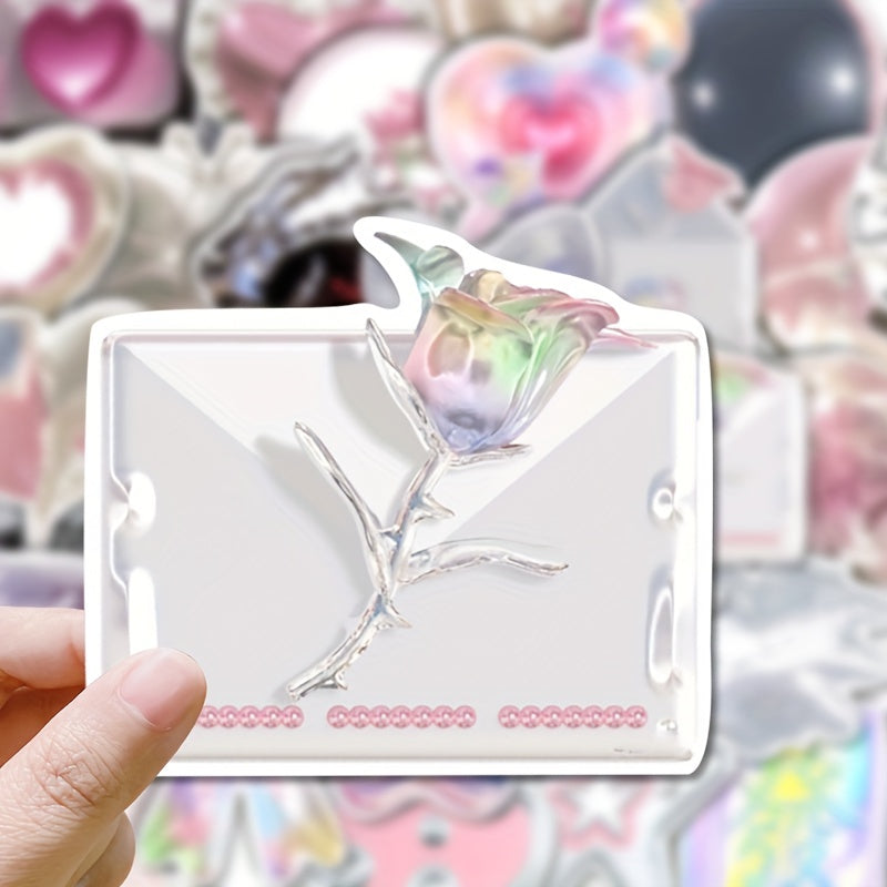 55pcs Pink Silvery Graffiti Stickers Pack for Kids Laptop Bike Notebook Decor