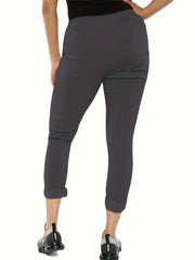 Solid Casual Drawstring Waist Pants