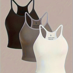 Ribbed Solid Sports Cami Tank Top for Women