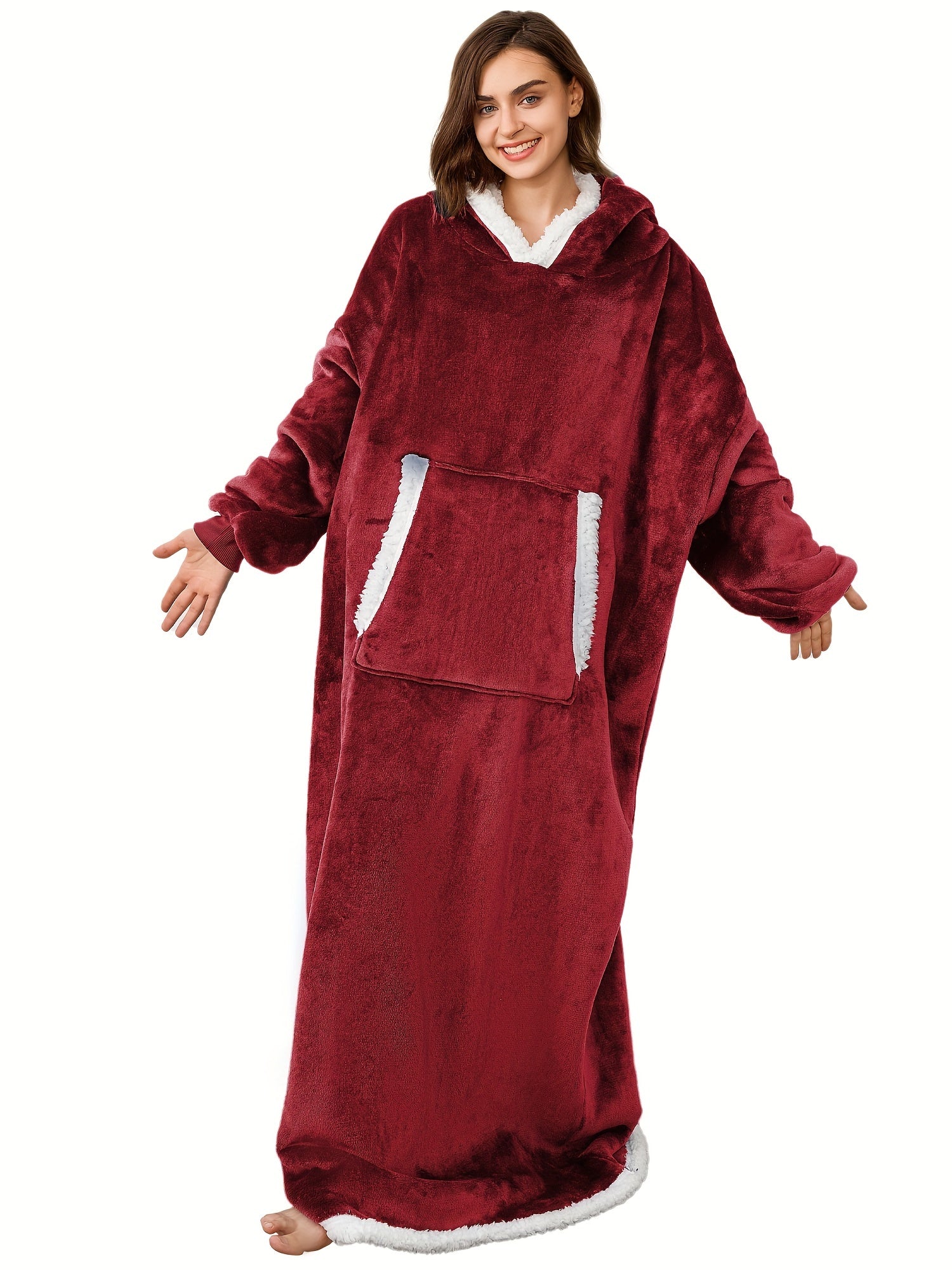 Fuzzy Hooded Night Robe Long Sleeve Women's Sleepwear