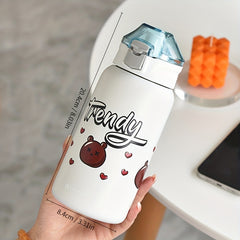 Cartoon Insulated Water Bottle 18oz with Straw Stainless Steel Travel Cup