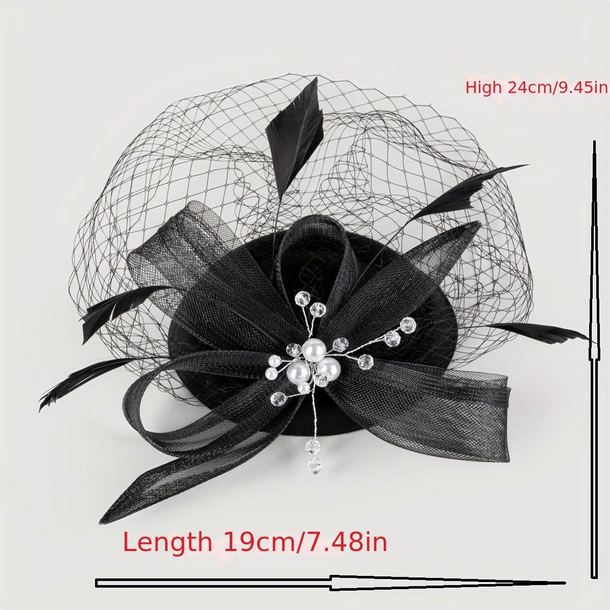Women Faux Feather Mesh Head Piece Faux Pearl Rhinestone Head Jewelry