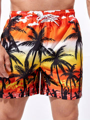 Comfy Men's Beach Shorts with Sunset & Palm Tree Graphics