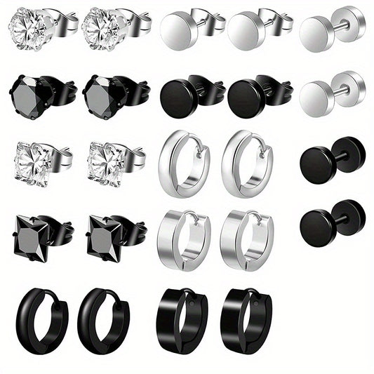 24pcs Men's Punk Stainless Steel Earrings Set