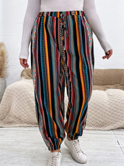 Ethnic Style Pants Women's Plus Patchwork Print Elastic High Rise