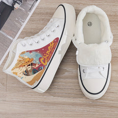 Dragon Print Plush Lined Chunky Canvas Sneakers