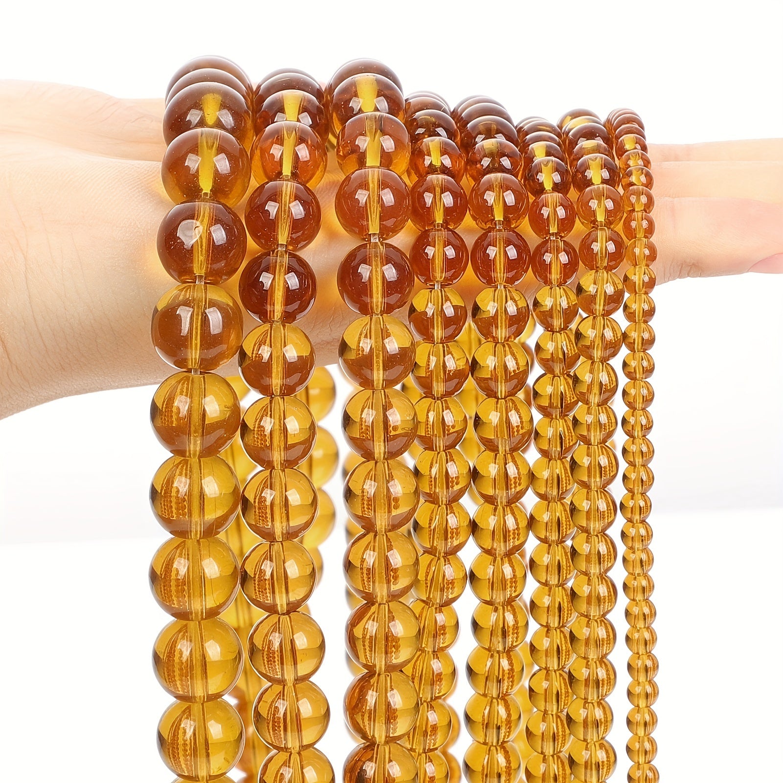 Amber Quartz Crystal Beads Natural Stone Round Spacer Bead Jewelry Making DIY