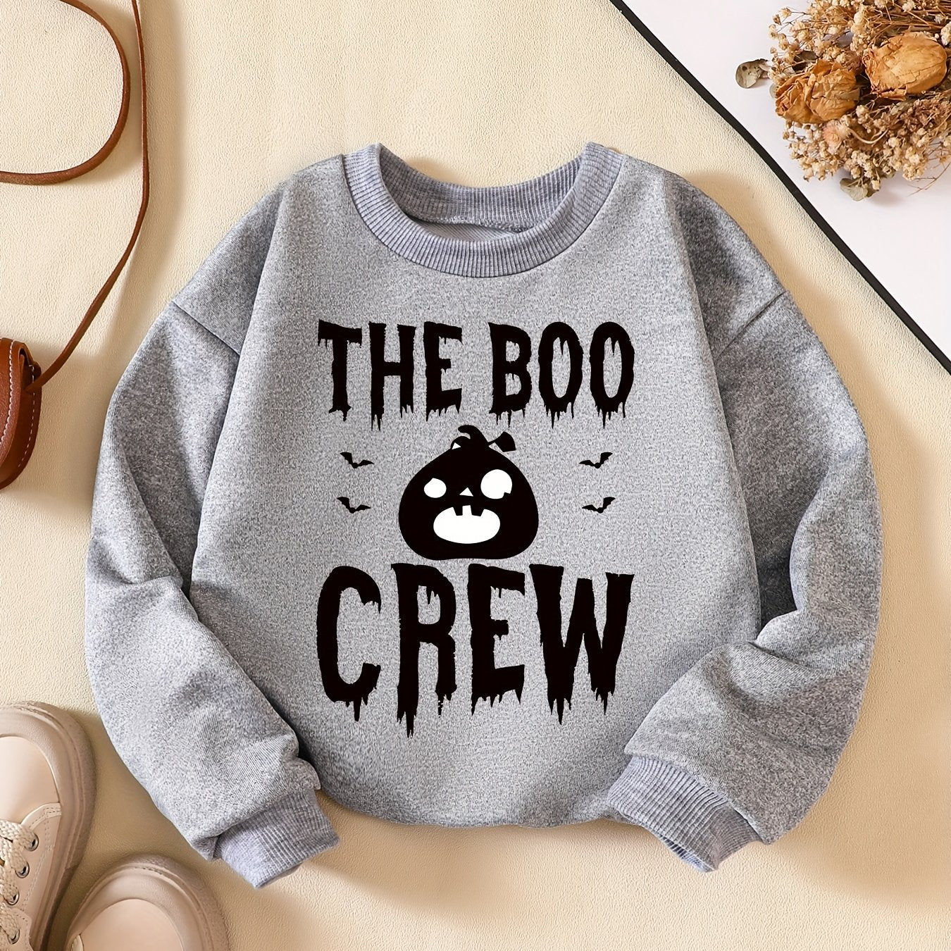 Halloween Boo Letter Print Boys Casual Sweatshirt