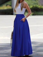 High Waist Ruched Maxi Skirt Solid Color Women's Clothing