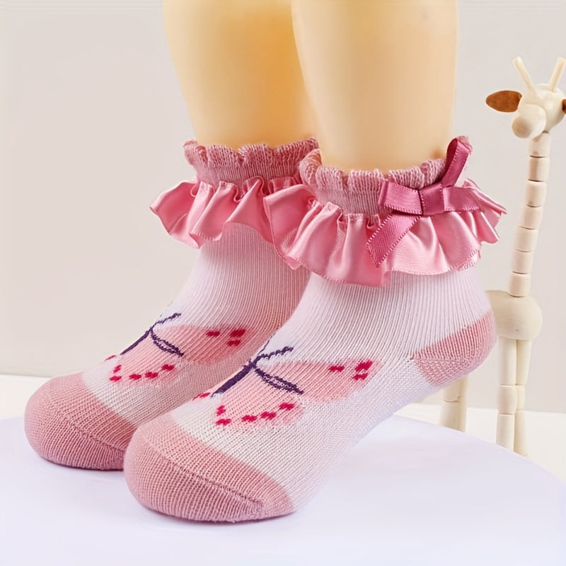 4 Pairs Newborn Baby Girls Ruffled Bow Knit Socks