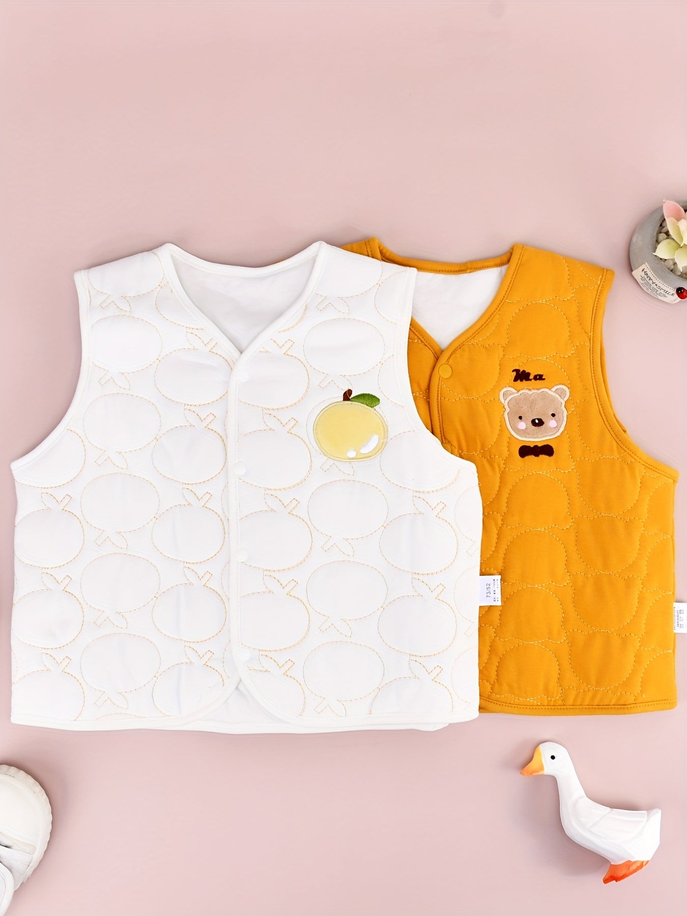2pcs Cartoon Embroidery V Neck Vest