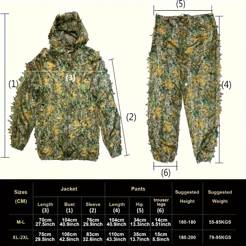 Lightweight Camo 3D Leafy Suit w/ Hood - Stay Hidden & Comfortable Outdoors