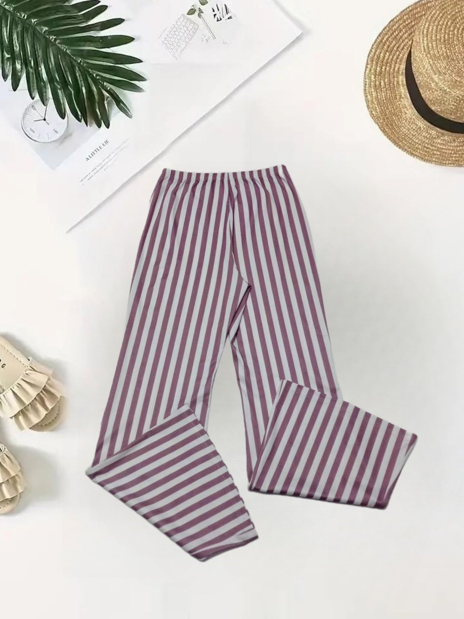 Stripe Print Flare Leg Pants Loose Pants For Spring & Fall