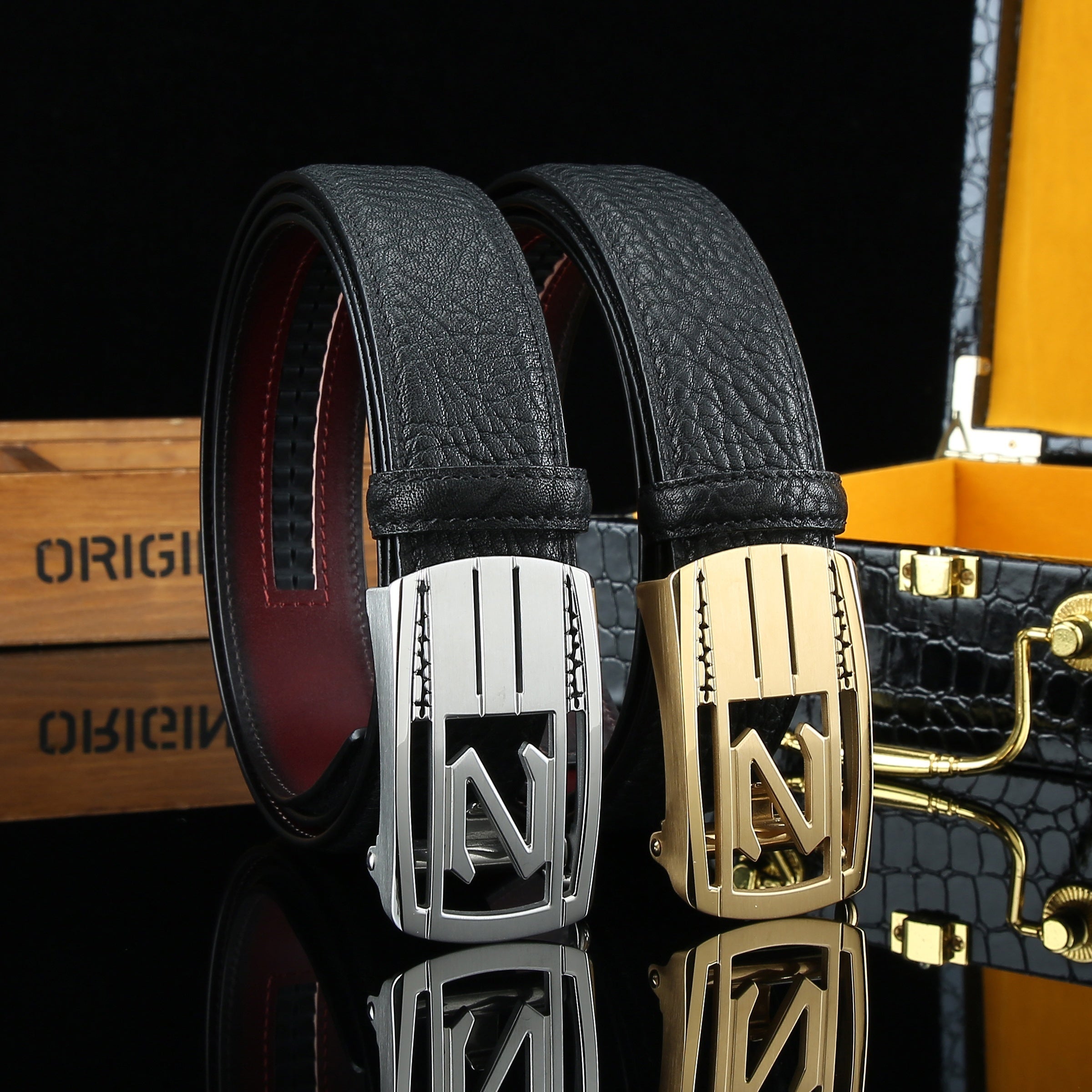 Men's Wild Style Hollow Automatic Buckle Belt 304 Stainless Steel Buckle