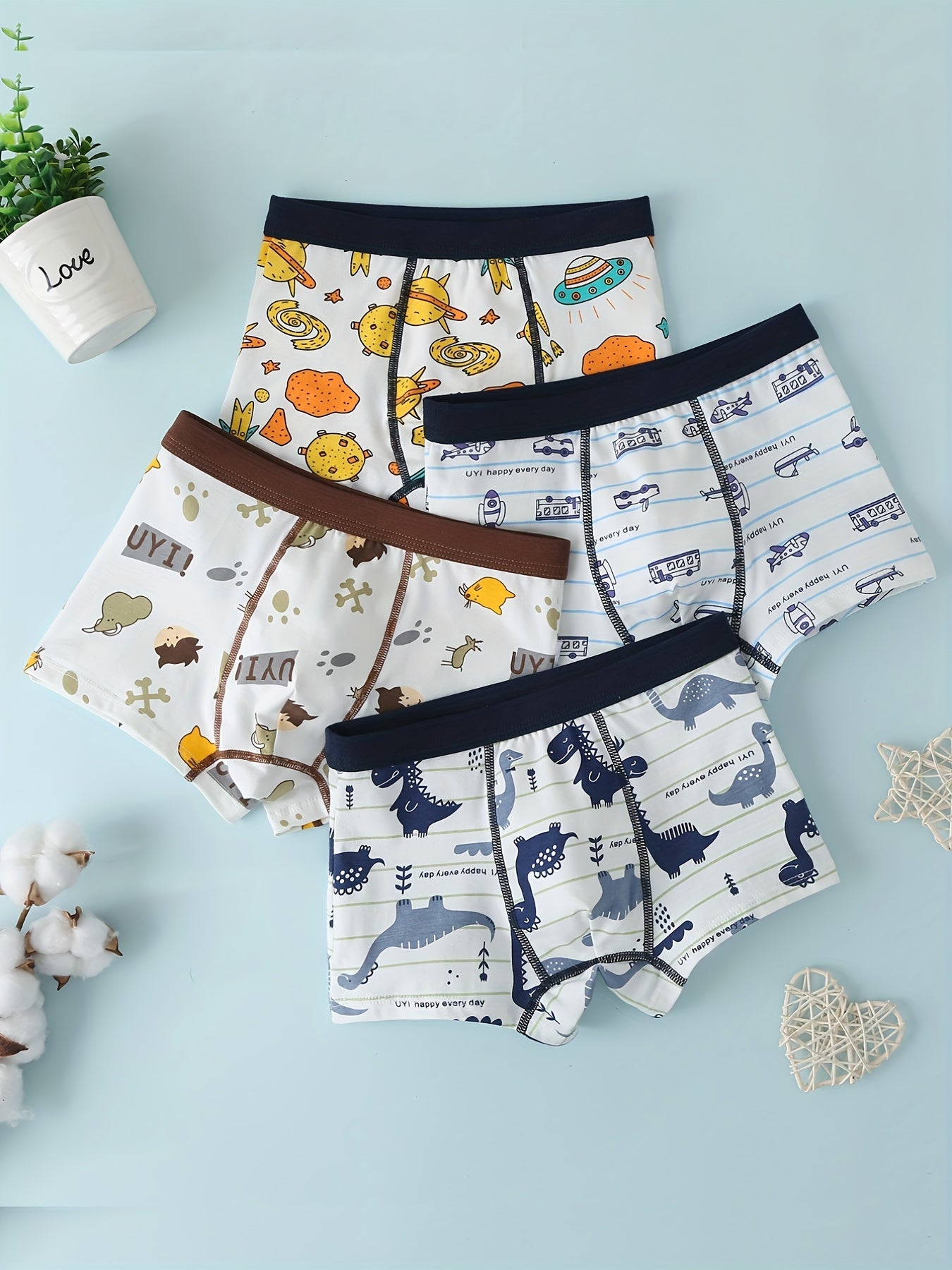 4pcs Boys Dinosaur Animal Cars Boxer Briefs