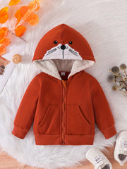 Baby Girls Thermal Zipper Hoodies With Animal Face