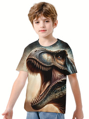 Roaring T Rex 3D Print Boy's Tee Short Sleeve Crew Neck Sports T-shirt