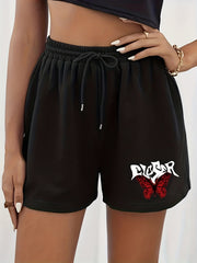 Butterfly Print Shorts Casual Drawstring Elastic Waist Summer Shorts